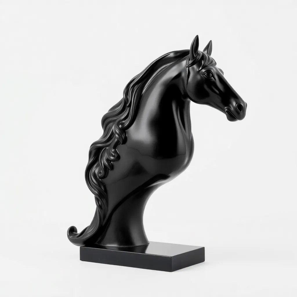 Black horse head statue on white background