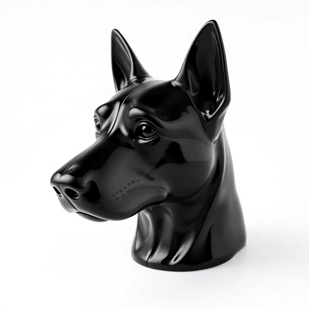 Black dog head statue on white background